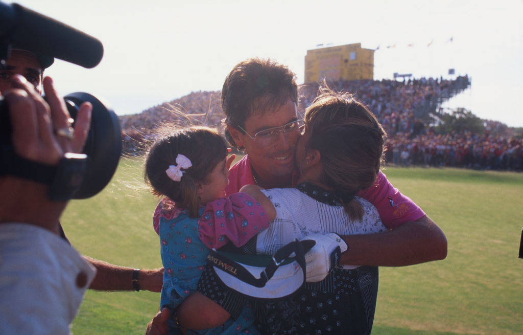 Ian Baker-Finch celebrates with his family at The Open in 1991