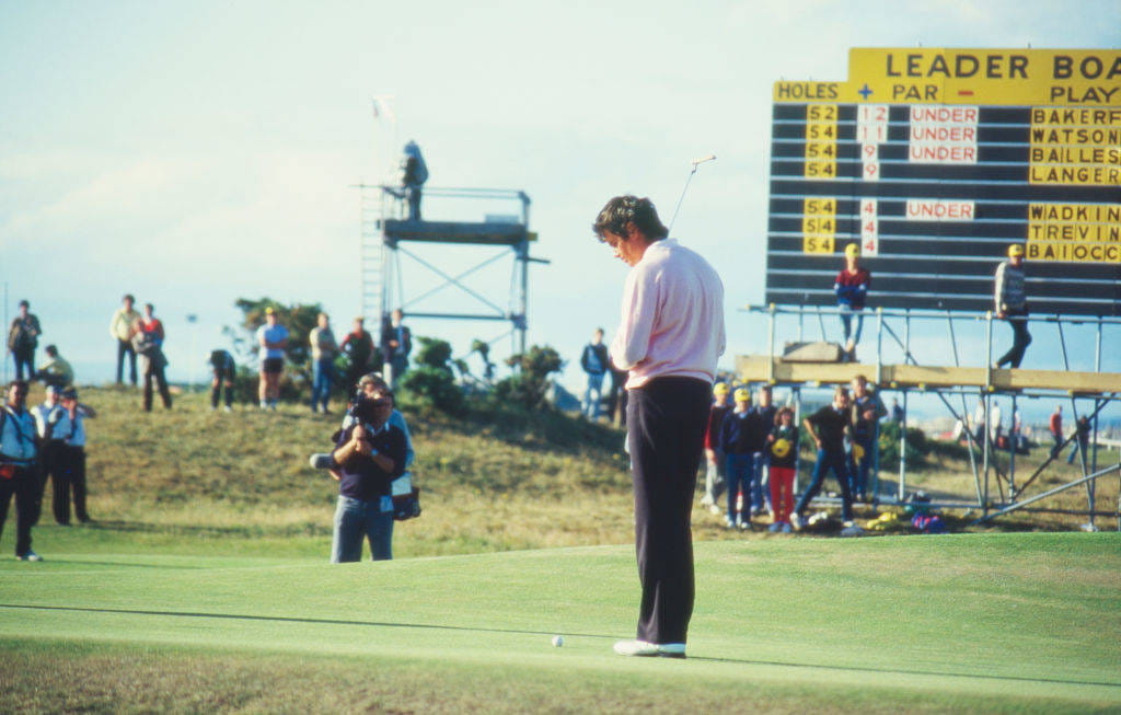 Ian Baker-Finch reacts to a putt during The 113th Open at St Andrews